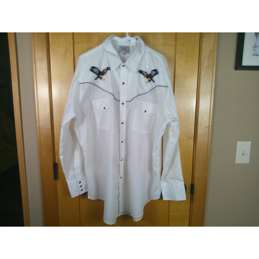 Ely Diamond Men's XXL White Western Pearl Snap Eagle Embroidered Shirt